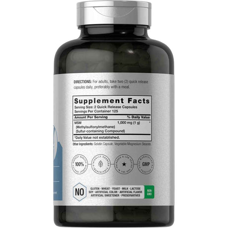Tabla nutricional del suplemento Horbäach MSM 250 cápsulas