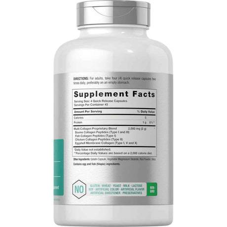 Tabla nutricional del suplemento Horbäach Multi Colágeno 2000 mg 180 cápsulas