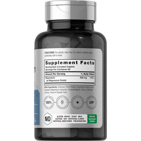 Etiqueta posterior de Horbäach óxido de magnesio con Supplement Facts, ingredientes y modo de uso