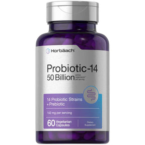 Frasco de suplemento Horbaach Probiotic-14 60 cápsulas