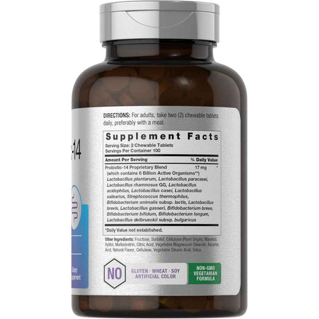Tabla nutricional del suplemento Horbaach Probiotic-14 Berry 200 tabletas masticables
