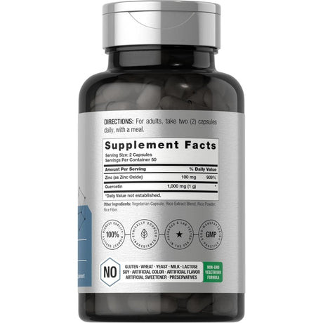Tabla nutricional del suplemento Horbäach Quercetina y Zinc 1000 mg 100 cápsulas