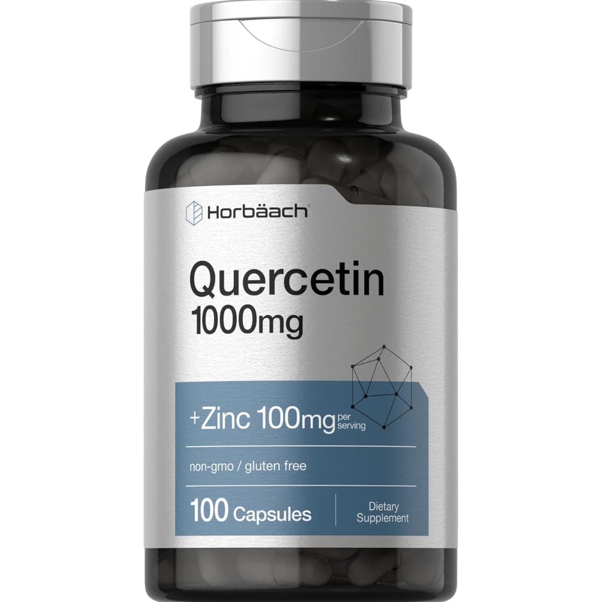 Frasco de suplemento Horbäach Quercetina y Zinc 1000 mg 100 cápsulas