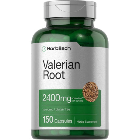 Frasco de suplemento Horbäach Raíz de Valeriana 2400 mg 150 cápsulas