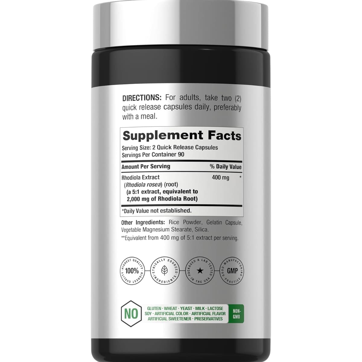 Tabla nutricional del suplemento Horbäach Rhodiola Rosea 180 cápsulas
