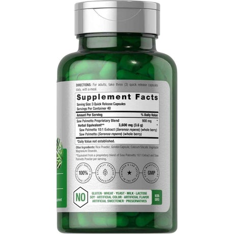 Tabla nutricional del suplemento Horbäach Saw Palmetto 120 cápsulas