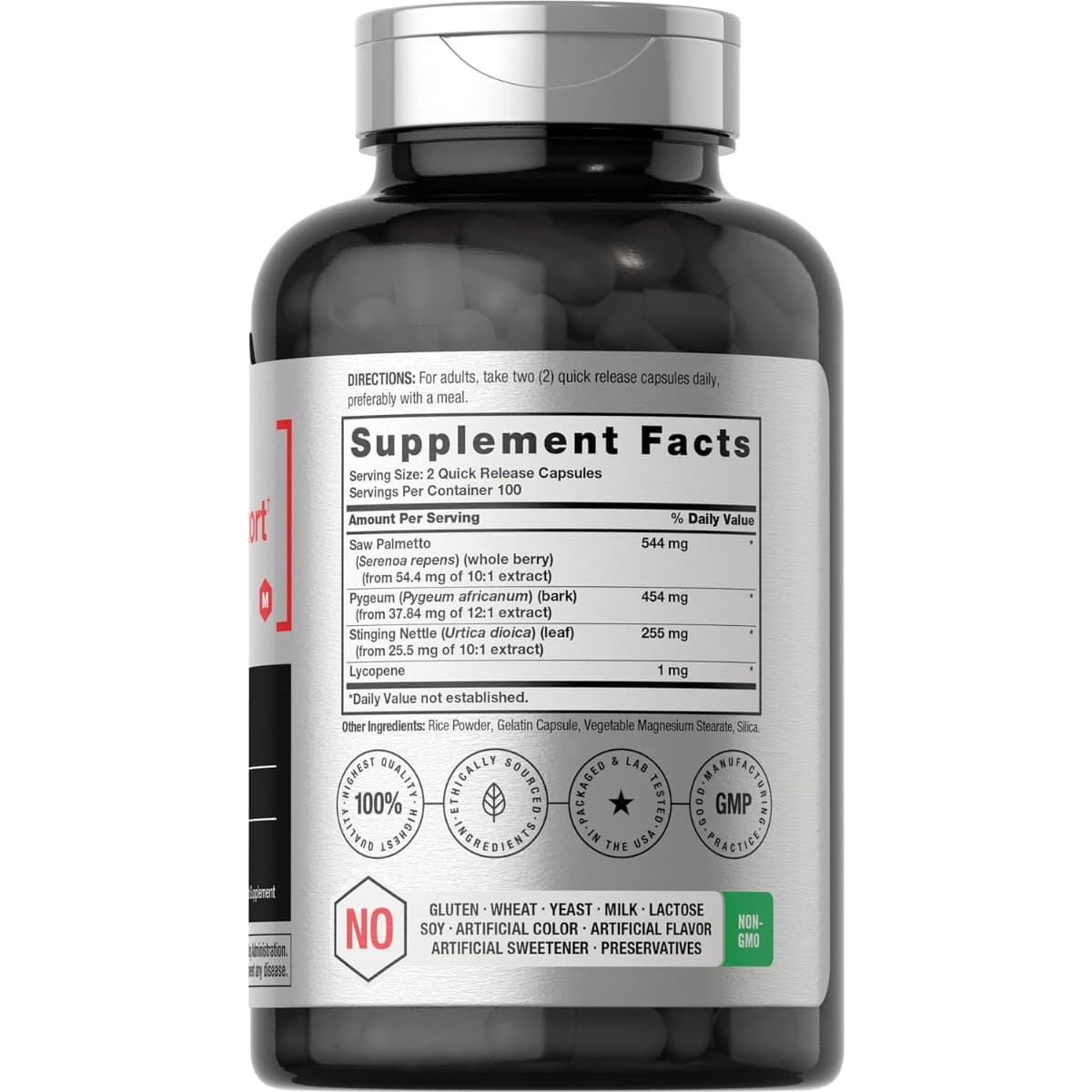 Tabla nutricional del suplemento Horbaach Saw Palmetto Soporte Masculino 200 cápsulas