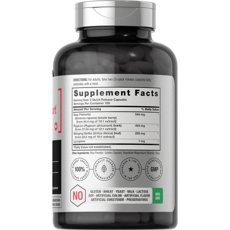 Tabla nutricional del suplemento Horbaach Saw Palmetto Soporte Masculino 200 cápsulas