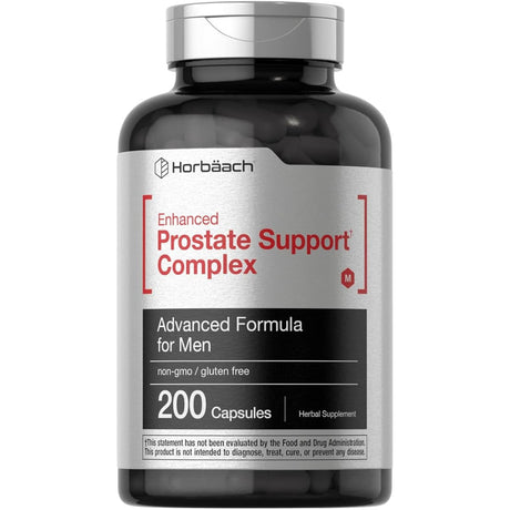 Frasco de suplemento Horbaach Saw Palmetto Soporte Masculino 200 cápsulas