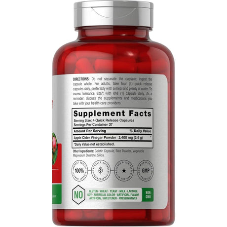 Tabla nutricional del suplemento Horbäach Vinagre de Sidra de Manzana 2400 mg 150 cápsulas