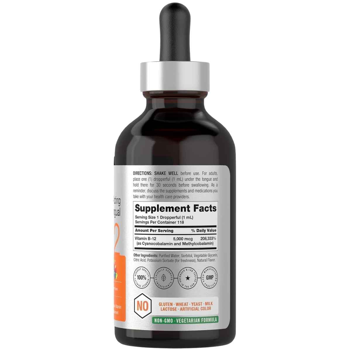 Información del suplemento de Horbaach vitamina B-12 sublingual líquida