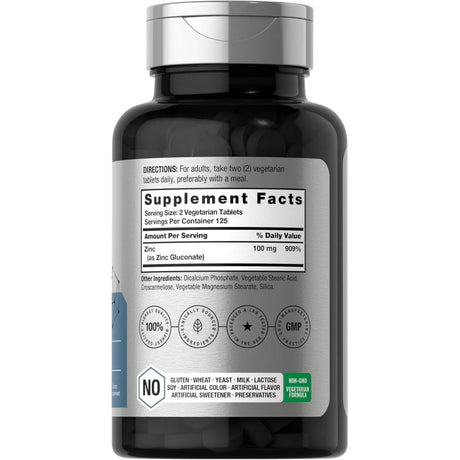 Tabla nutricional del suplemento Horbäach Zinc Quelado 250 tabletas vegetarianas