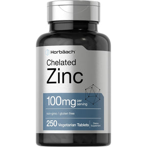 Frasco de suplemento Horbäach Zinc Quelado 250 tabletas vegetarianas