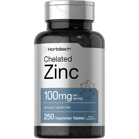 Frasco de suplemento Horbäach Zinc Quelado 250 tabletas vegetarianas