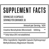 Tabla nutricional del suplemento Huge Supplements Creatina Monohidrato 150 cápsulas