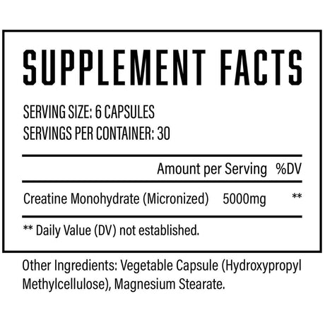 Tabla nutricional del suplemento Huge Supplements Creatina Monohidrato 150 cápsulas