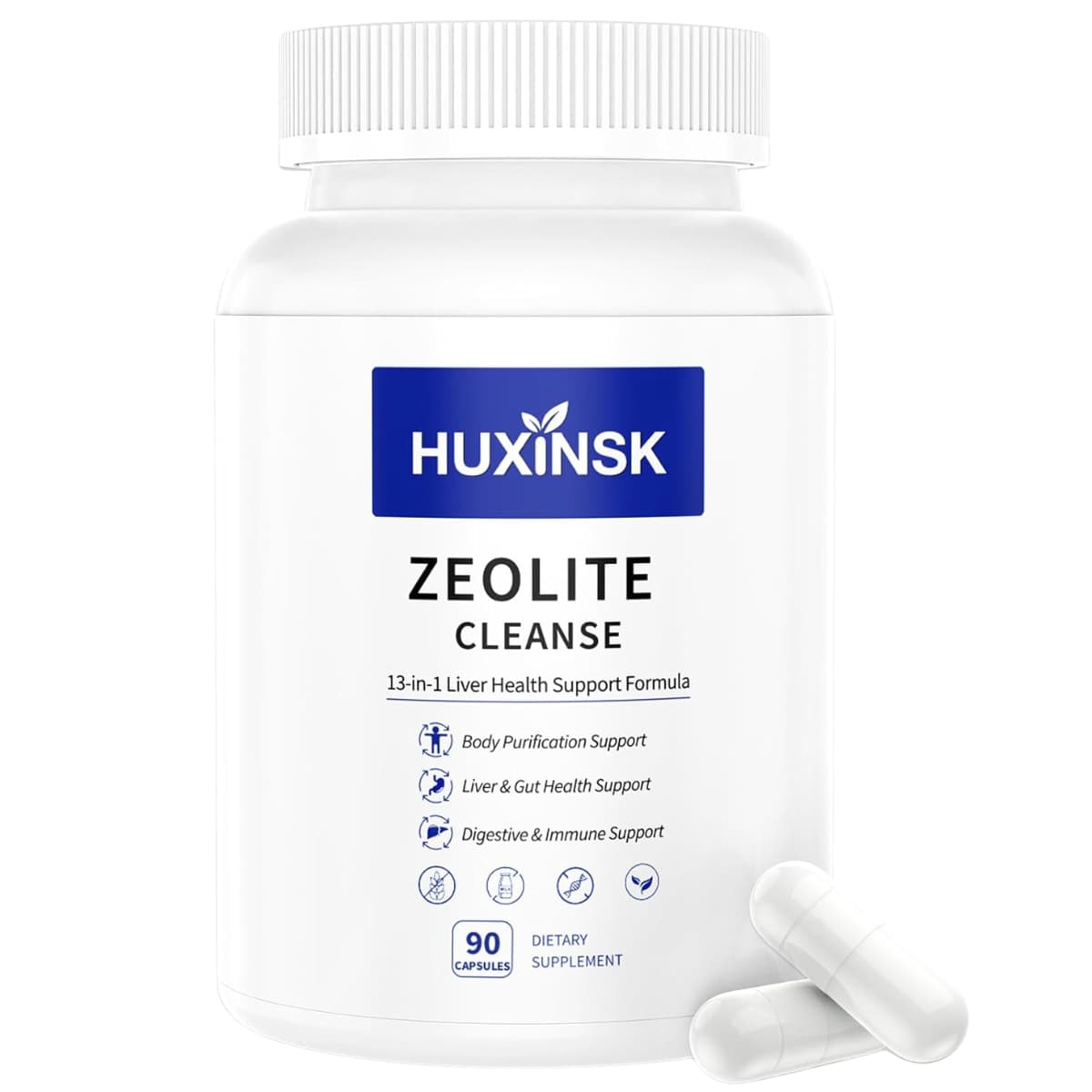 Frasco de suplemento HUXINSK Zeolita Cleanse 90 cápsulas