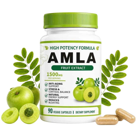 Frasco frontal de HWMS amla orgánica, presentación de 90 cápsulas vegetales