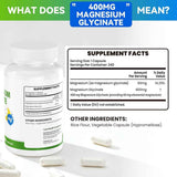 Tabla de suplementos de I LOVE HEALTH glicinato de magnesio 400 mg, con porción de 1 cápsula, 240 porciones por envase, magnesio elemental y otros ingredientes.