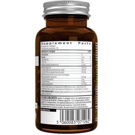 Empaque posterior alternativo de igennus omega 3 vegano con astaxantina, 60 cápsulas blandas