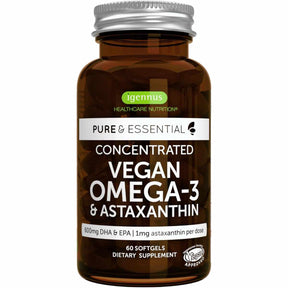 igennus omega 3 vegano con astaxantina, frasco de 60 cápsulas blandas