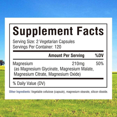 Información nutricional de Innate Vitality Magnesium Complex de 240 cápsulas con 120 porciones