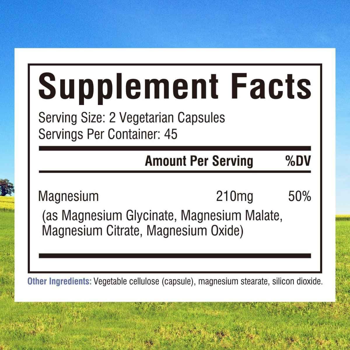Información nutricional de Innate Vitality Magnesium Complex con 210 mg de magnesio por porción