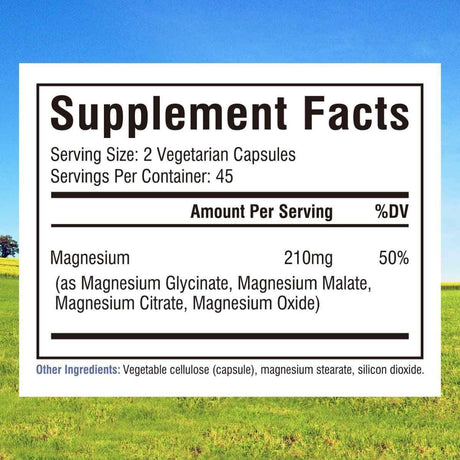 Información nutricional de Innate Vitality Magnesium Complex con 210 mg de magnesio por porción