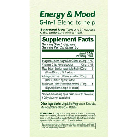 Etiqueta de información suplementaria de Innervis Nutrition Fórmula 5 en 1, presentación de 60 cápsulas