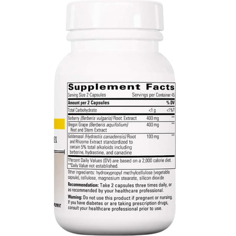 Tabla nutricional del suplemento Integrative Therapeutics Complejo de Berberina 90 cápsulas