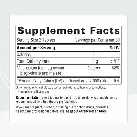 Etiqueta Supplement Facts de Integrative Therapeutics glicinato de magnesio plus 220 mg