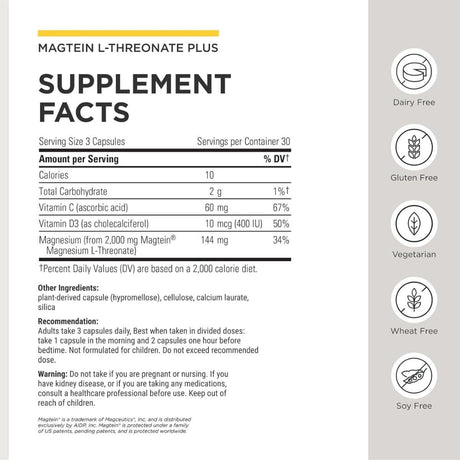Etiqueta de Integrative Therapeutics Magtein con información de ingredientes y modo de uso