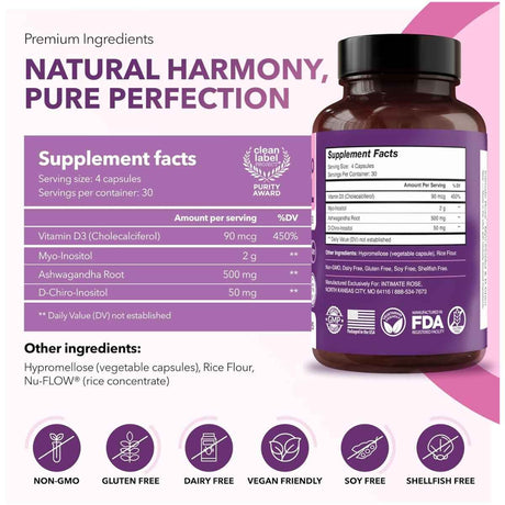Información del suplemento Intimate Rose inositol 40:1, 120 cápsulas
