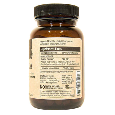 Tabla nutricional del suplemento Isha Life Triphala Orgánica 90 cápsulas veganas