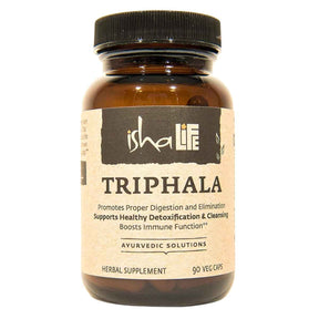 Frasco de suplemento Isha Life Triphala Orgánica 90 cápsulas veganas