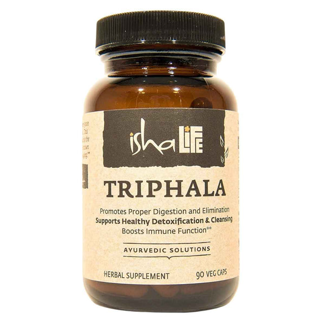 Frasco de suplemento Isha Life Triphala Orgánica 90 cápsulas veganas