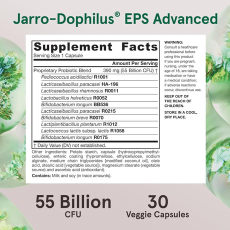 Tabla nutricional del suplemento Jarrow Formulas Jarro-Dophilus EPS Advanced 30 Cápsulas Vegetales