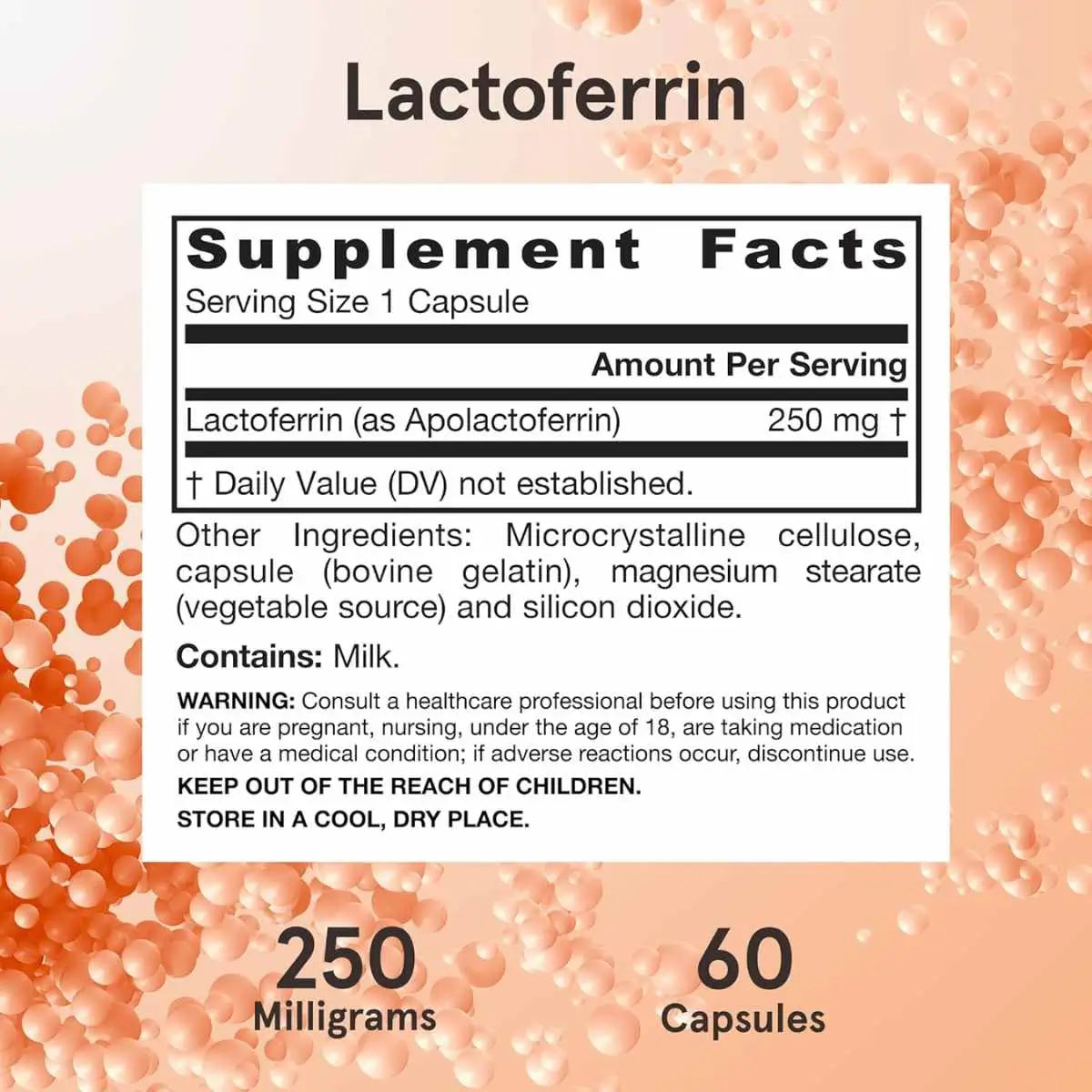 Jarrow Formulas Lactoferrin - Información nutricional y porciones por cápsula