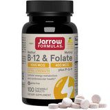 Frasco frontal de Jarrow Formulas Methyl B-12 & Folate sabor limón, 100 tabletas masticables.