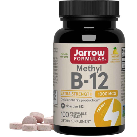 Frasco de suplemento Jarrow Formulas Metil B-12 Limón 1000 mcg 100 tabletas