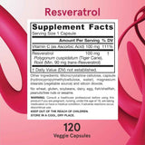 Tabla nutricional del suplemento Jarrow Formulas Resveratrol 100 mg 120 cápsulas