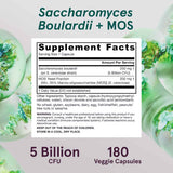 Tabla nutricional del suplemento Jarrow Formulas Saccharomyces Boulardii + MOS 180 cápsulas