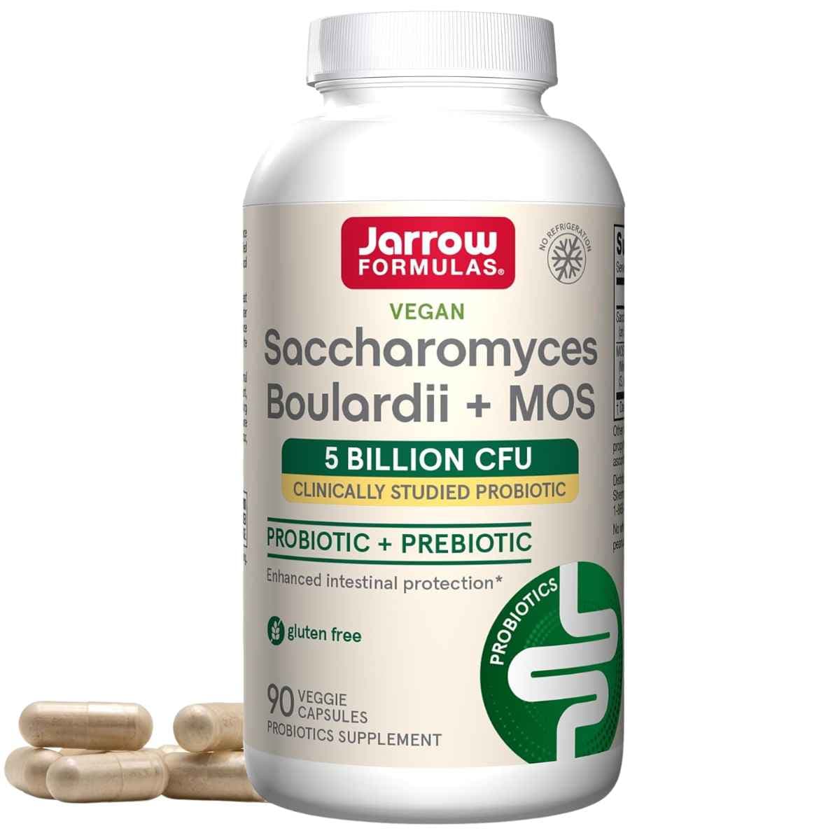 Frasco de suplemento Jarrow Formulas Saccharomyces Boulardii + MOS 90 cápsulas