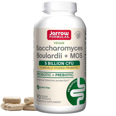Frasco de suplemento Jarrow Formulas Saccharomyces Boulardii + MOS 90 cápsulas