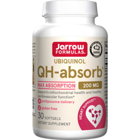 Frasco de suplemento Jarrow Formulas Ubiquinol QH-absorb 200 mg 30 cápsulas blandas