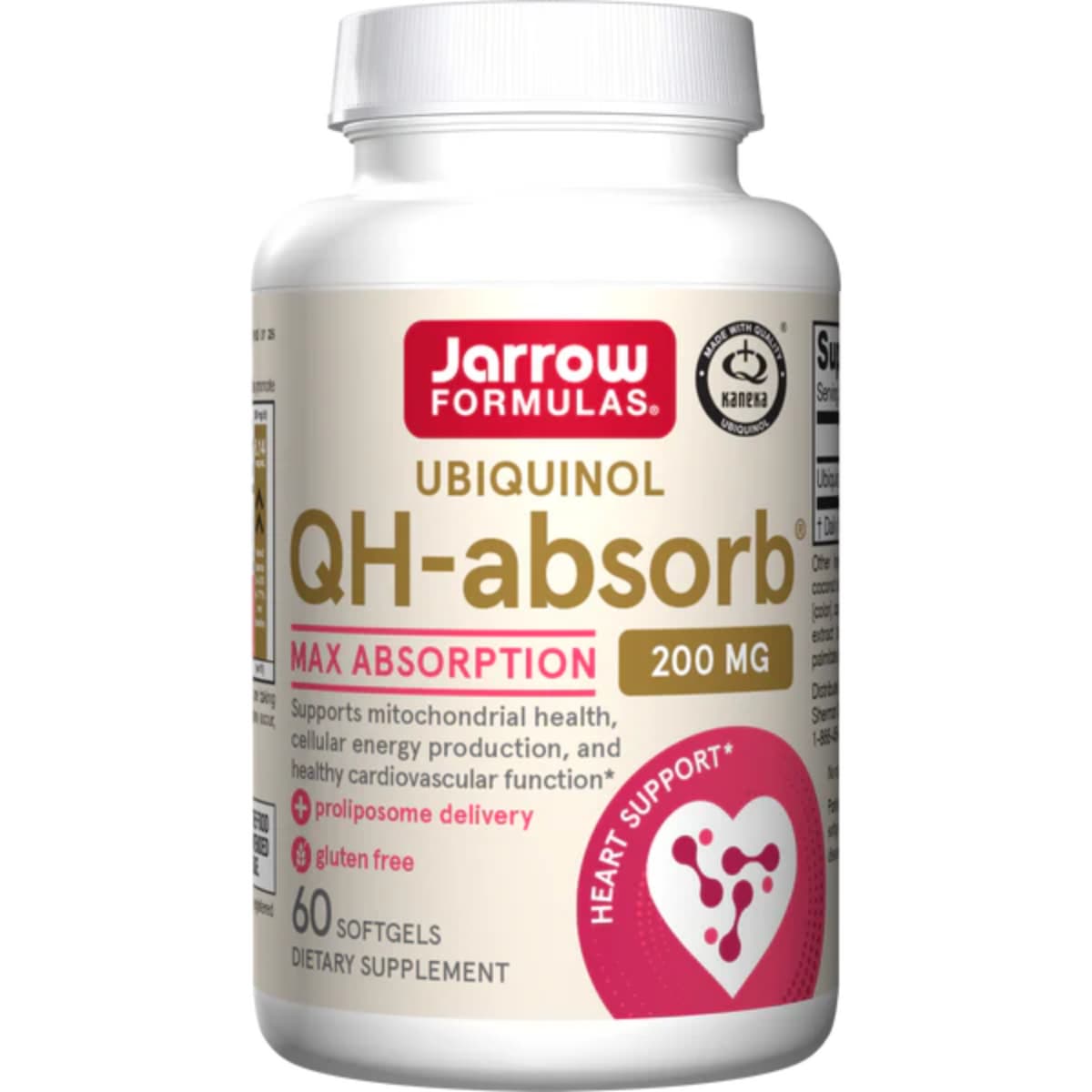 Frasco de suplemento Jarrow Formulas Ubiquinol QH-absorb 200 mg 60 cápsulas blandas