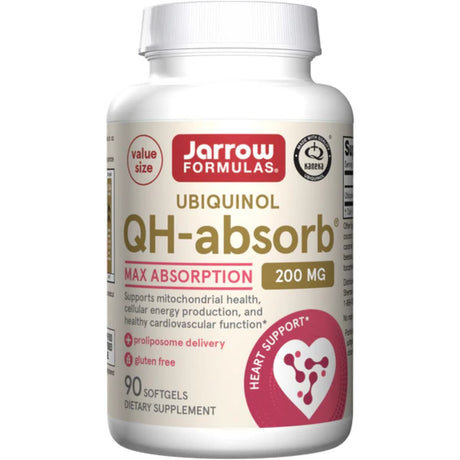 Frasco de suplemento Jarrow Formulas Ubiquinol QH-absorb 200 mg 90 cápsulas blandas