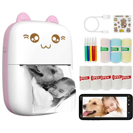 JEPEErbz C9 mini impresora térmica portátil Bluetooth color rosado con accesorios incluidos