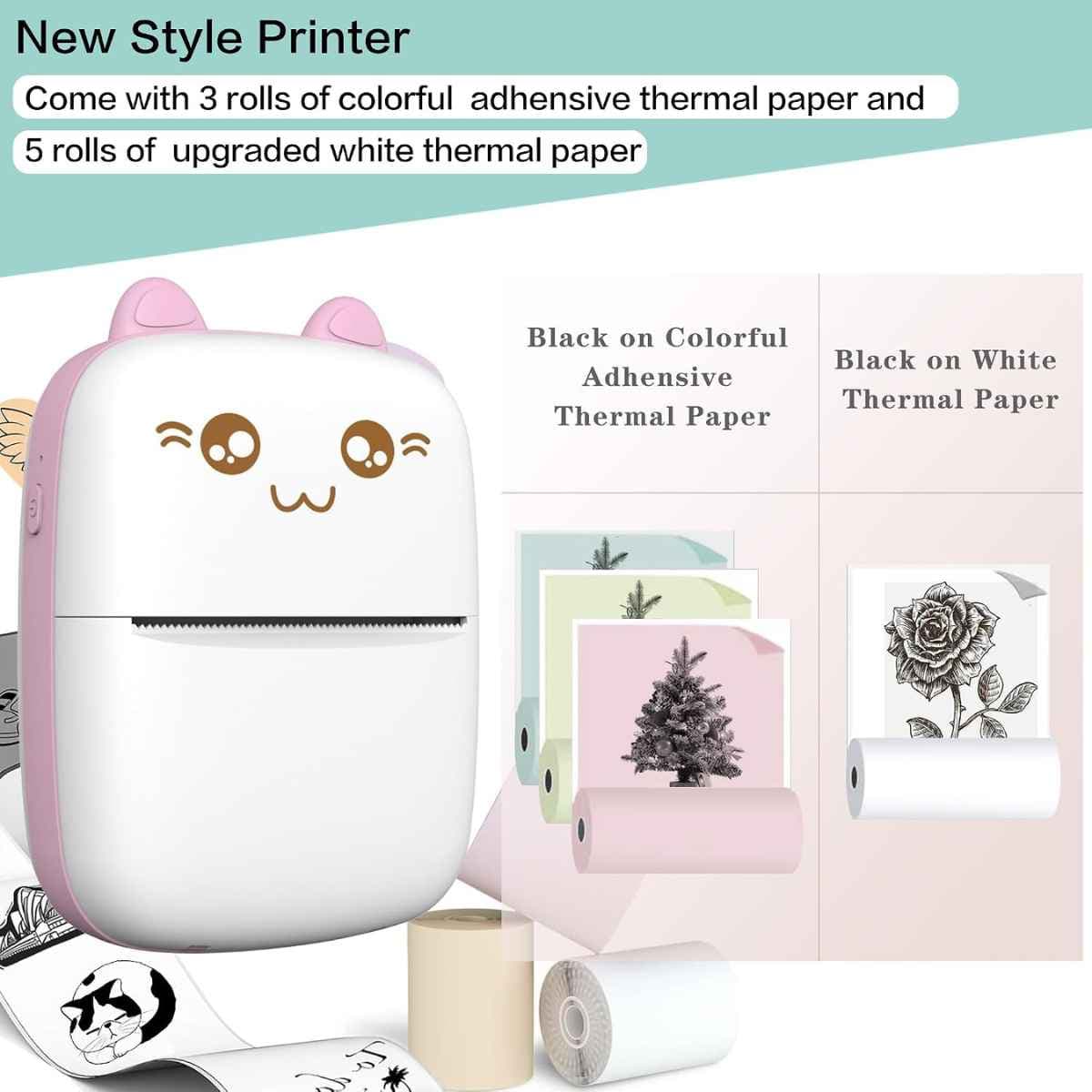 JEPEErbz C9 mini impresora térmica portátil Bluetooth color rosado con rollos de papel térmico