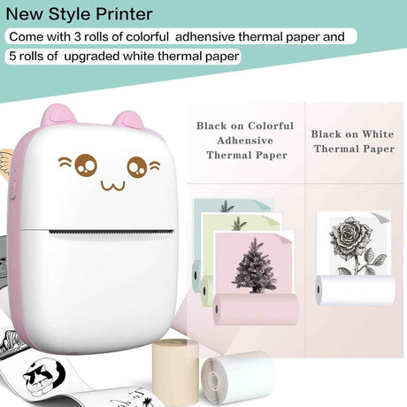 JEPEErbz C9 mini impresora térmica portátil Bluetooth color rosado con rollos de papel térmico